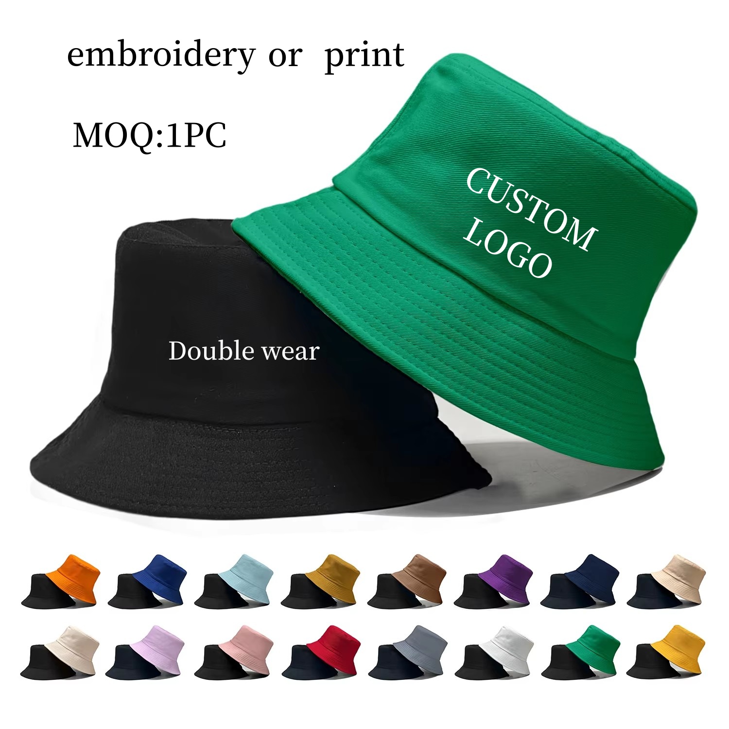 Bucket Hat Cotton - หมวกชาวประมงปีกกว้างสองด้าน สกรีนโลโก้ได้ สำหรับฤดูใบไม้ผลิและฤดูร้อน เหมาะกับกิจกรรมกลางแจ้ง ชายหาด ตกปลา