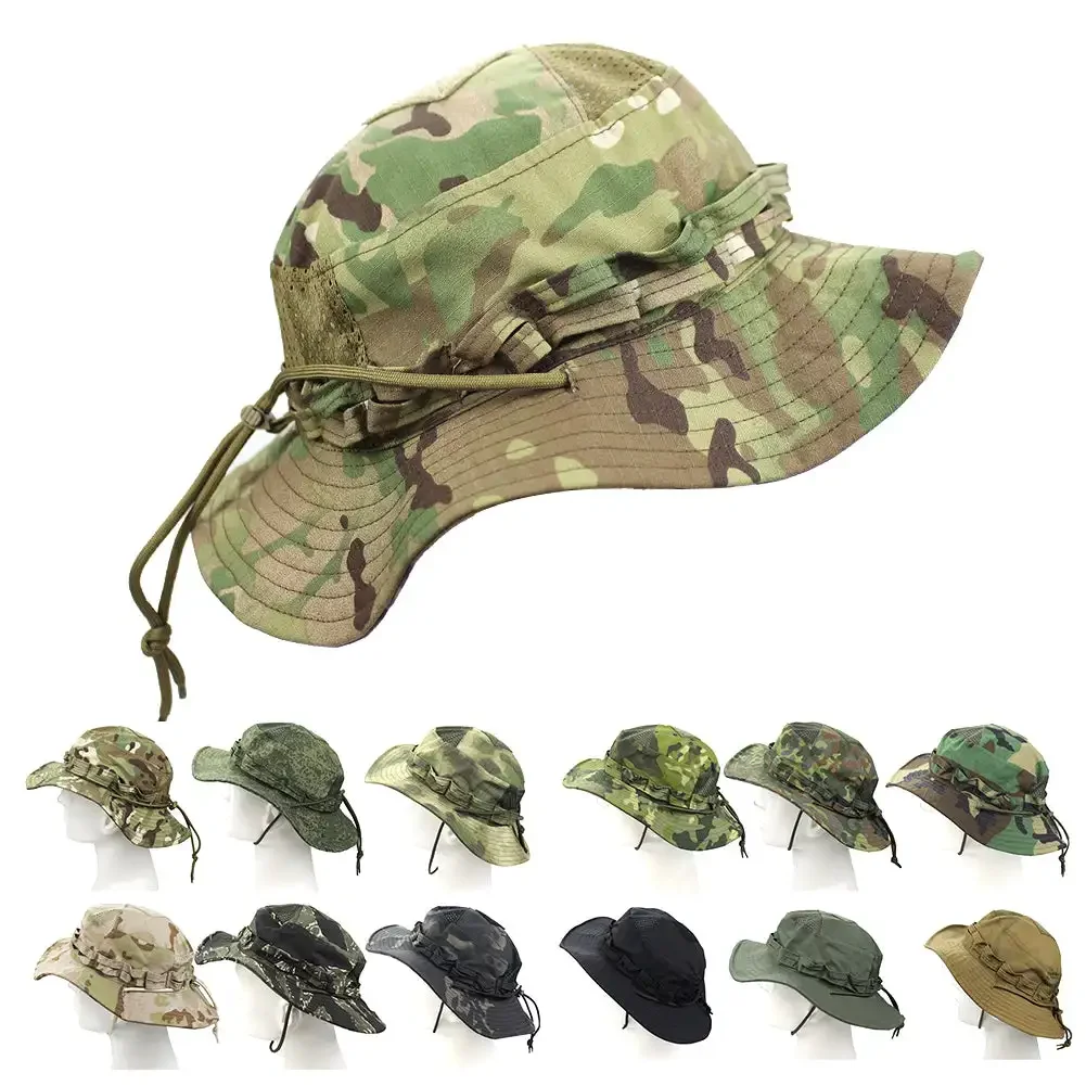 Boonie Hat Tactical - หมวกบอนนี่ลายพรางแบบใหม่ หมวกปีกกว้างสำหรับผู้ชาย กิจกรรมกลางแจ้ง ตกปลา เดินป่า ล่าสัตว์