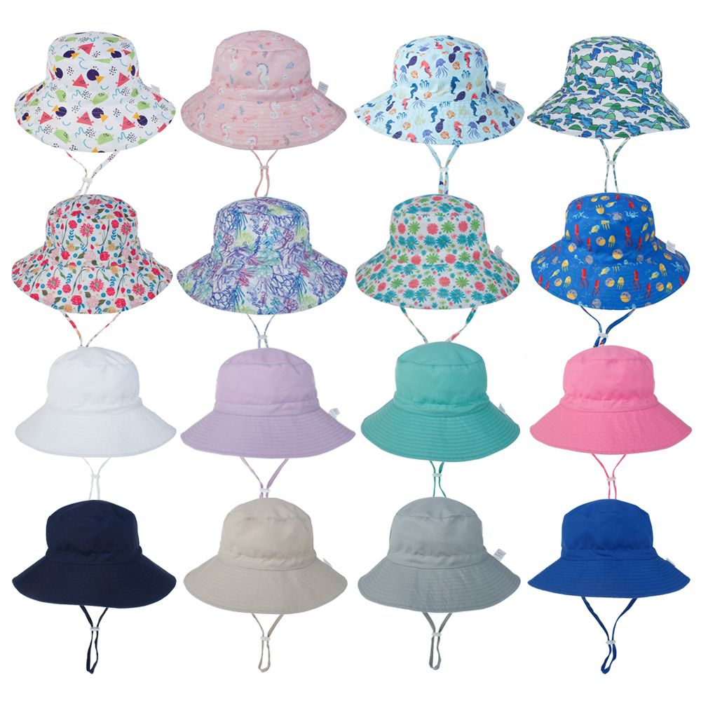 Sun Hat Wide Brim - หมวกว่ายน้ำสำหรับเด็กชายและเด็กหญิง ป้องกันคอและหู หมวกปีกกว้าง หมวกชายหาด หมวกบักเก็ต พร้อมสายรัดคางปรับได้