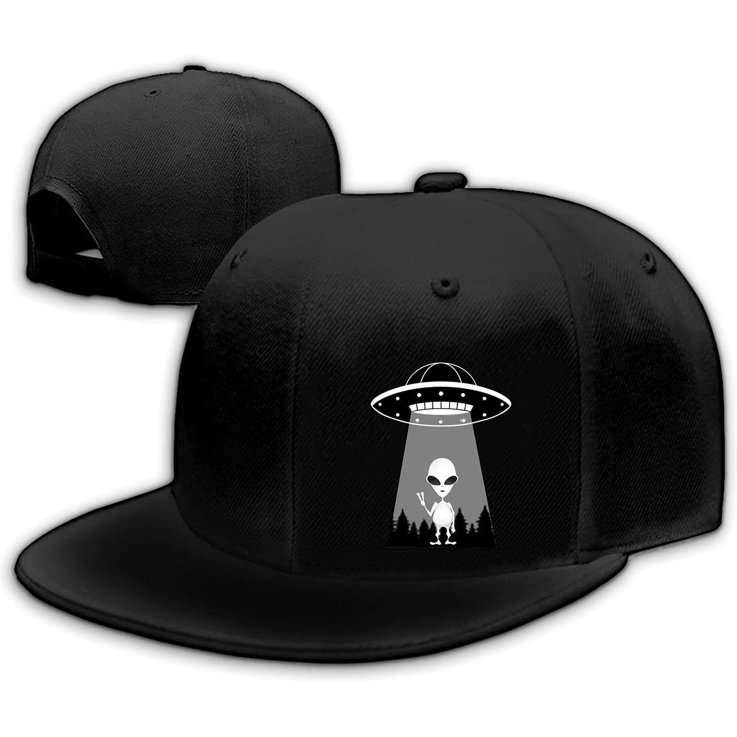 Snapback Hat Flat - หมวกสแนปแบ็คยูเอฟโอเอเลี่ยนสำหรับผู้ชาย หมวกแบนสำหรับเด็กผู้ชาย หมวกเบสบอลสแนปแบ็คสีดำ