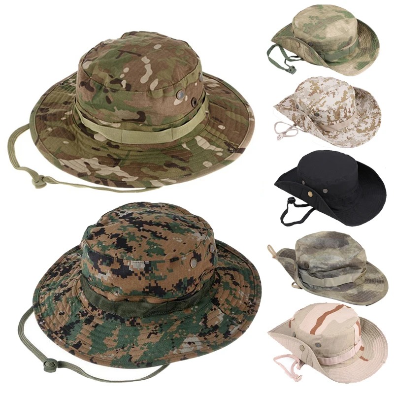 Boonie Hat Tactical - หมวกบอนนี่ลายพรางสำหรับตั้งแคมป์ ปีนเขา หมวกทรงบักเก็ต หมวกสไนเปอร์ สำหรับผู้ชาย กิจกรรมกลางแจ้ง