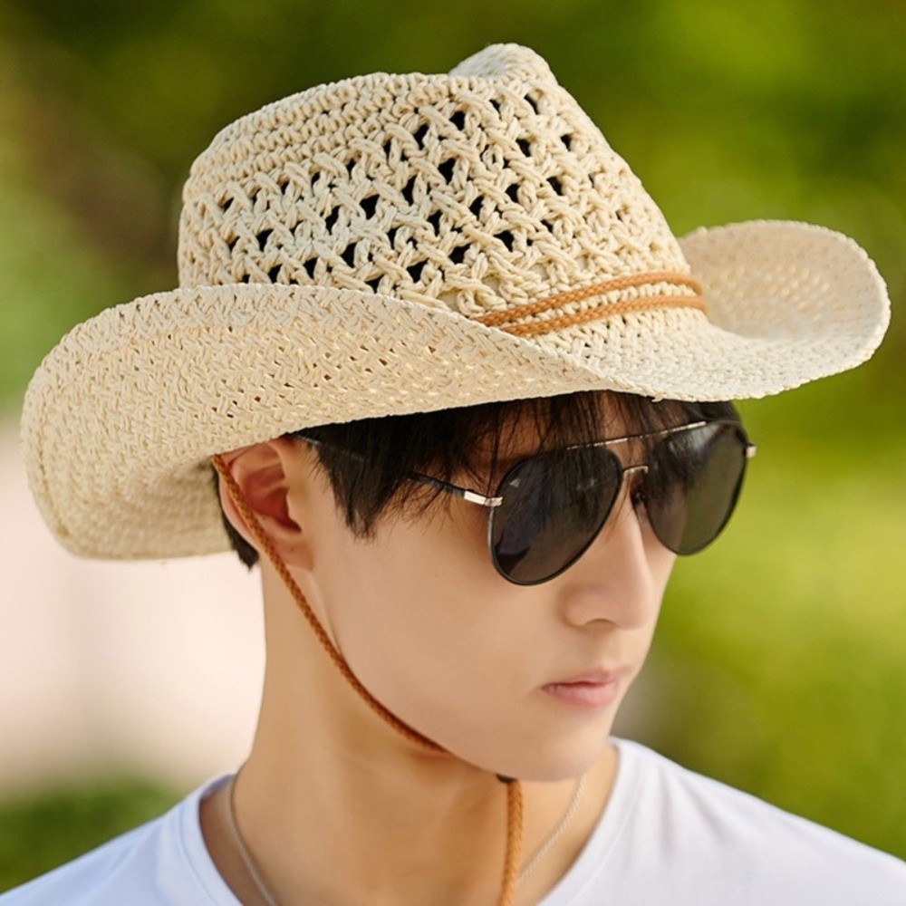 หมวกสานปีกกว้างสไตล์เรโทร ป้อง - Cowboy Hat Straw บทวิจารณ์และราคา